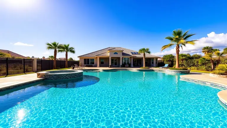 Sparkling clear residential swimming pool in a Lakeland, Florida backyard